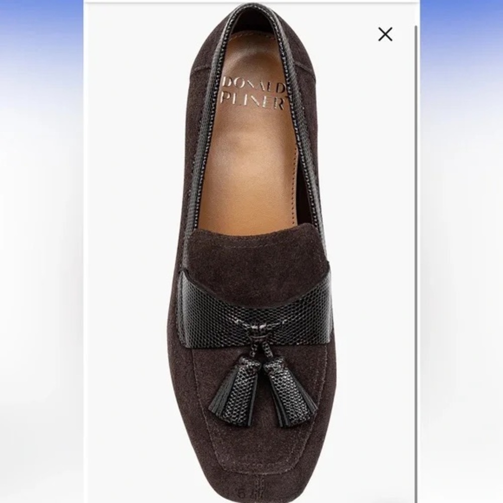 Donald J. Pliner Dark Brown Suede Tassel Loafer with Textured Band
